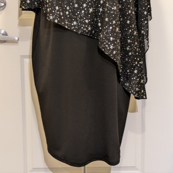 EUC Hanna Nikole 24W Galaxy Star Print Draped Capelet Black and Silver Dress - Picture 3 of 9